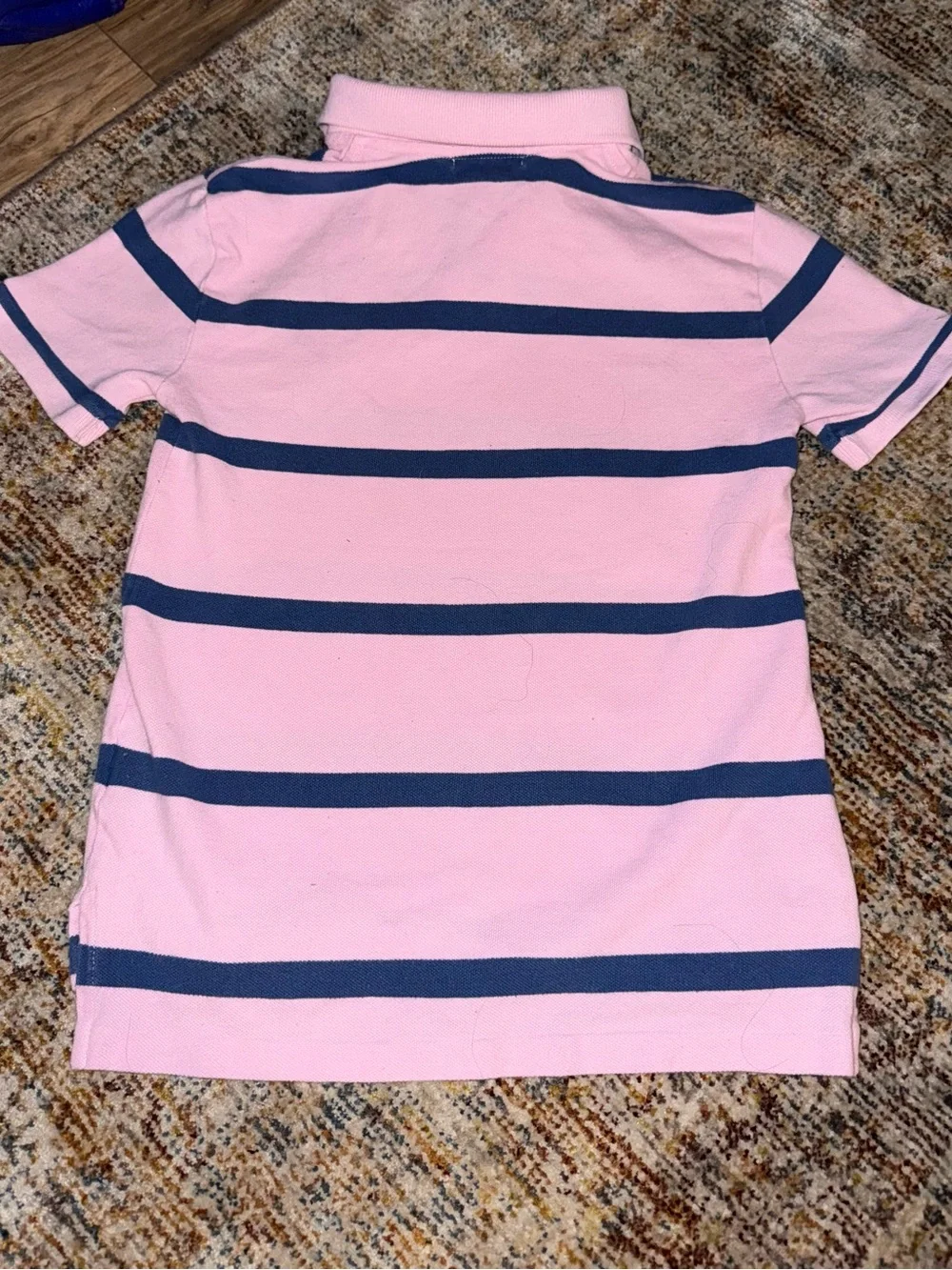 Ralph Lauren Pink & Navy Striped Polo Shirt with Green Pony